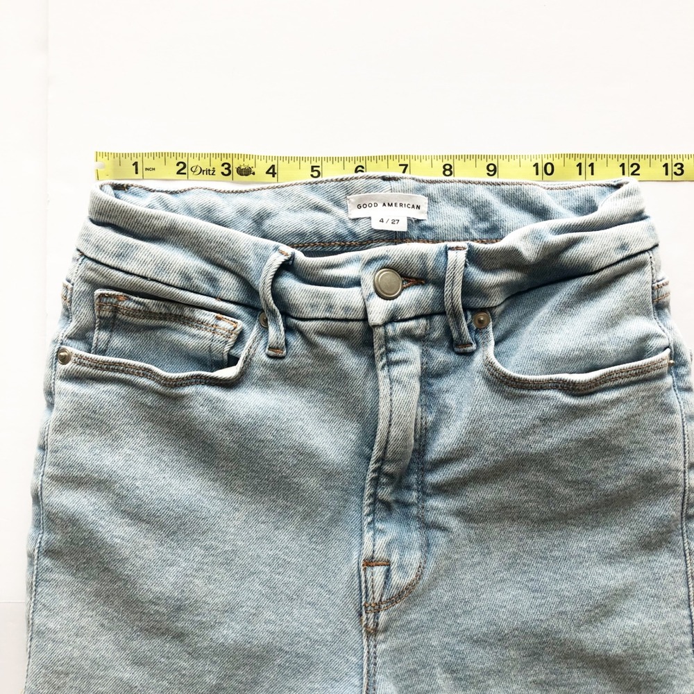 GOOD AMERICAN Jeans Size 4 Blue Good Classic Inset Ankle Slim Indigo454 Raw Hem - Picture 9 of 11